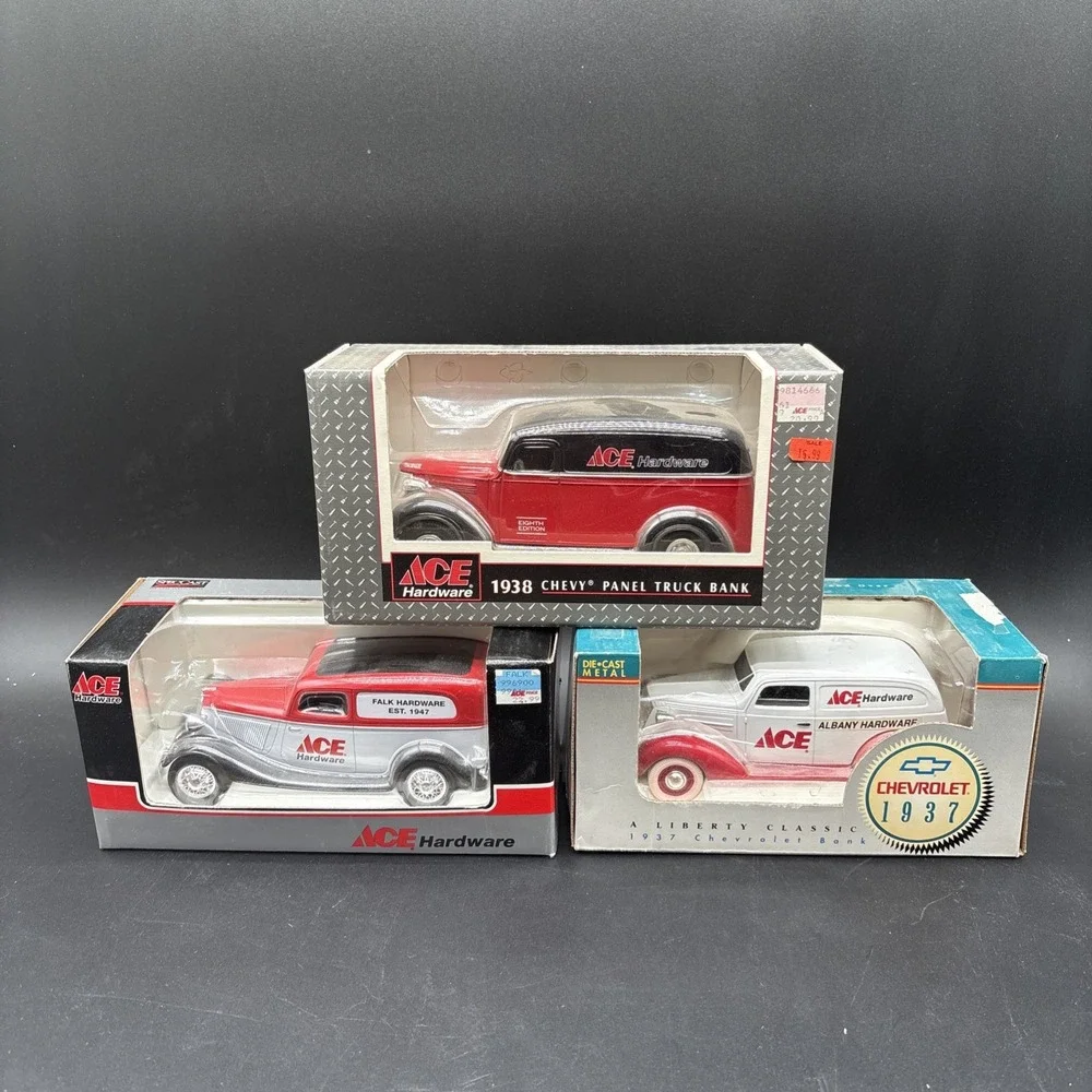 Lot of 3 Ertl & Spec Cast ACE Hardware Chevy Coin Banks 1938 + 1937 NIB
